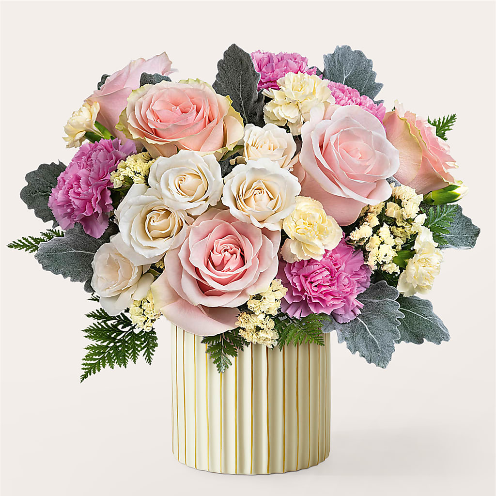 Blissful Moments Bouquet with Ivory Vase – Petite Flower Shop, San Antonio TX