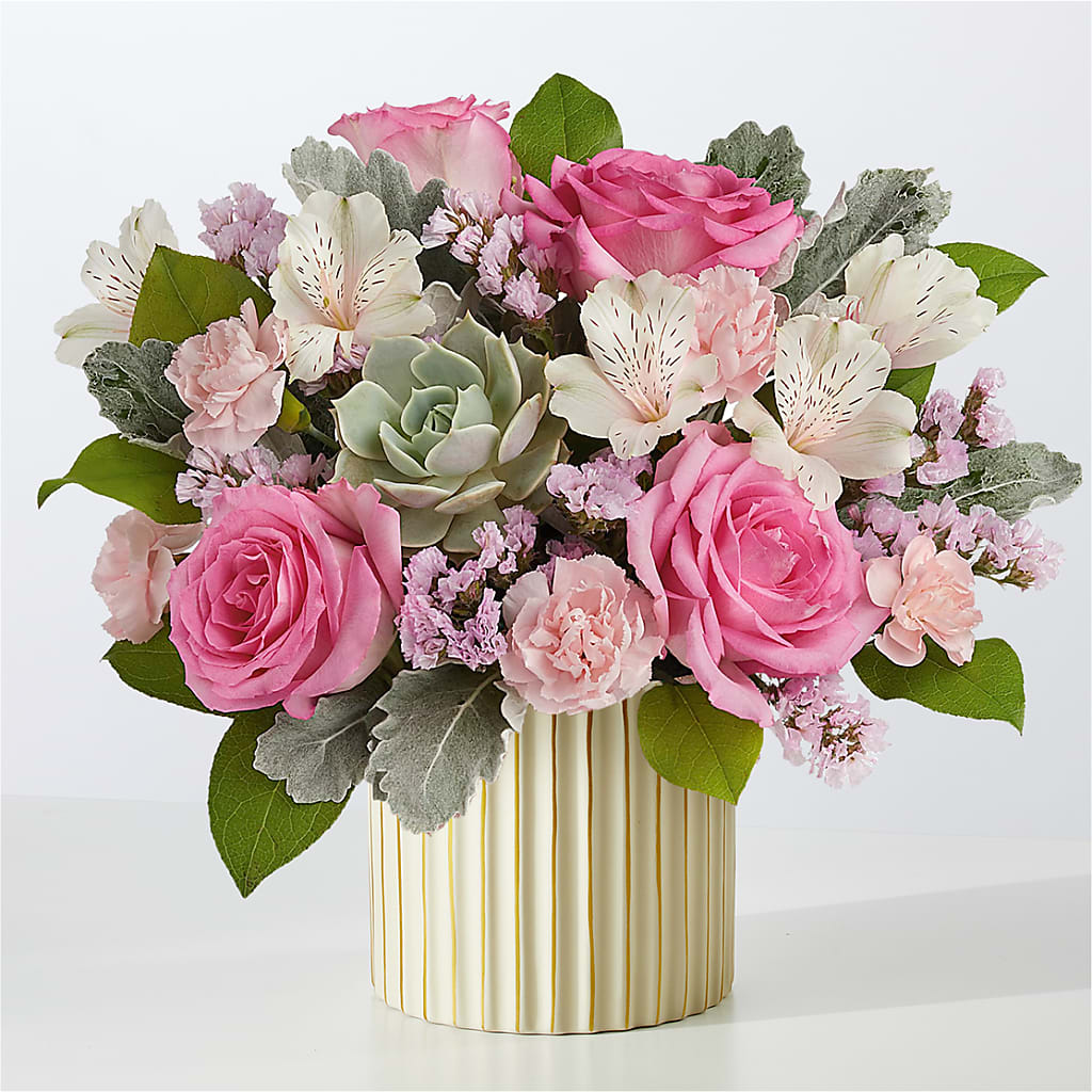 Dusty Rose Bouquet with Ivory Vase – Petite Flower Shop, San Antonio TX