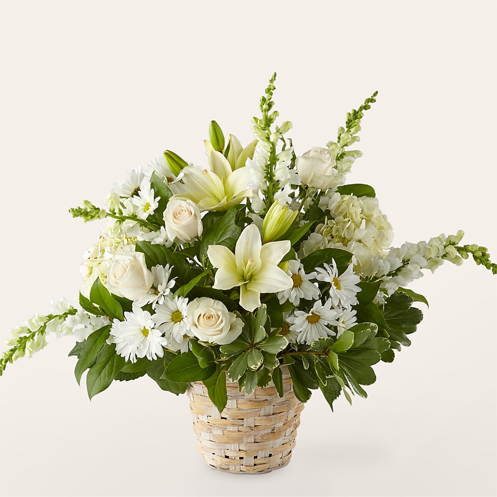 Ivory Elegance Floral Basket – Petite Flower Shop, San Antonio TX