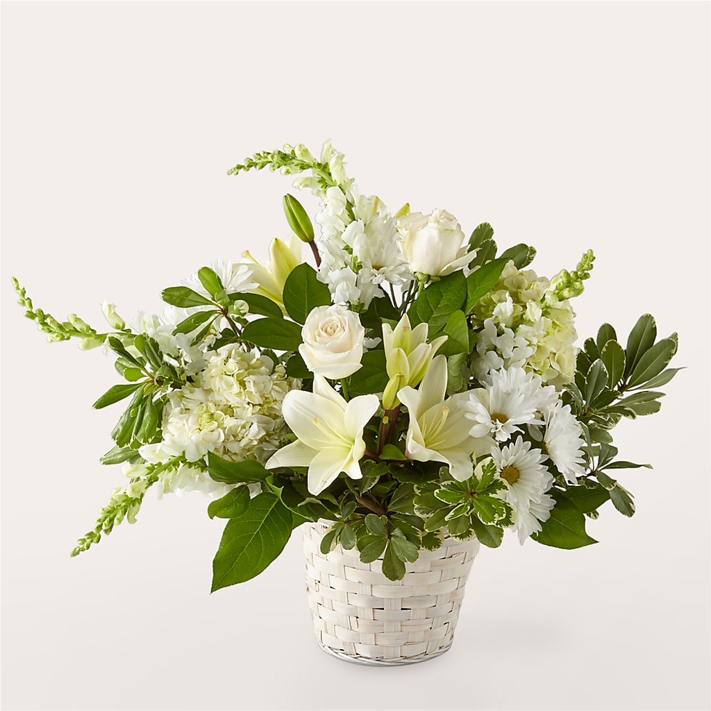 Ivory Elegance Floral Basket – Petite Flower Shop, San Antonio TX