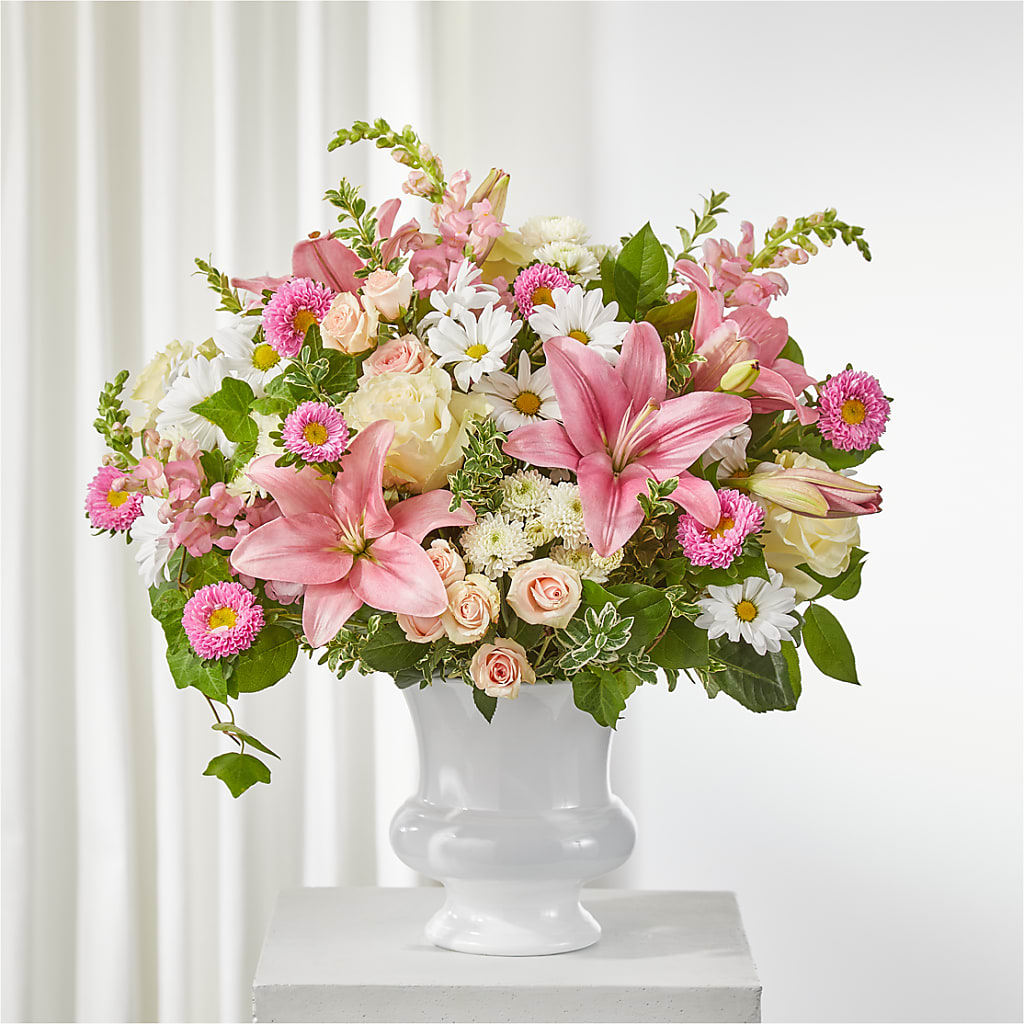 Empathetic Blooms Urn Arrangement – Petite Flower Shop, San Antonio TX