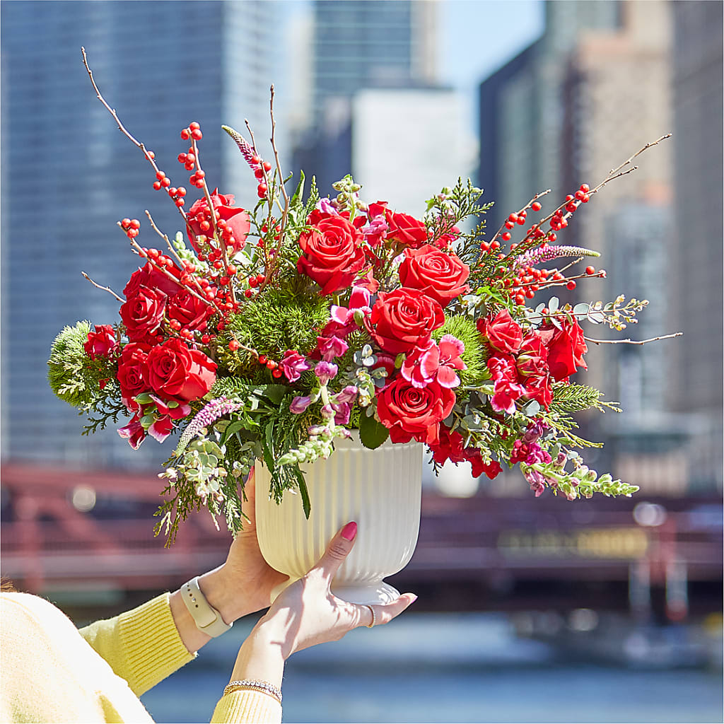 Big Red Bow Bouquet –  Petite Flower Shop, San Antonio TX