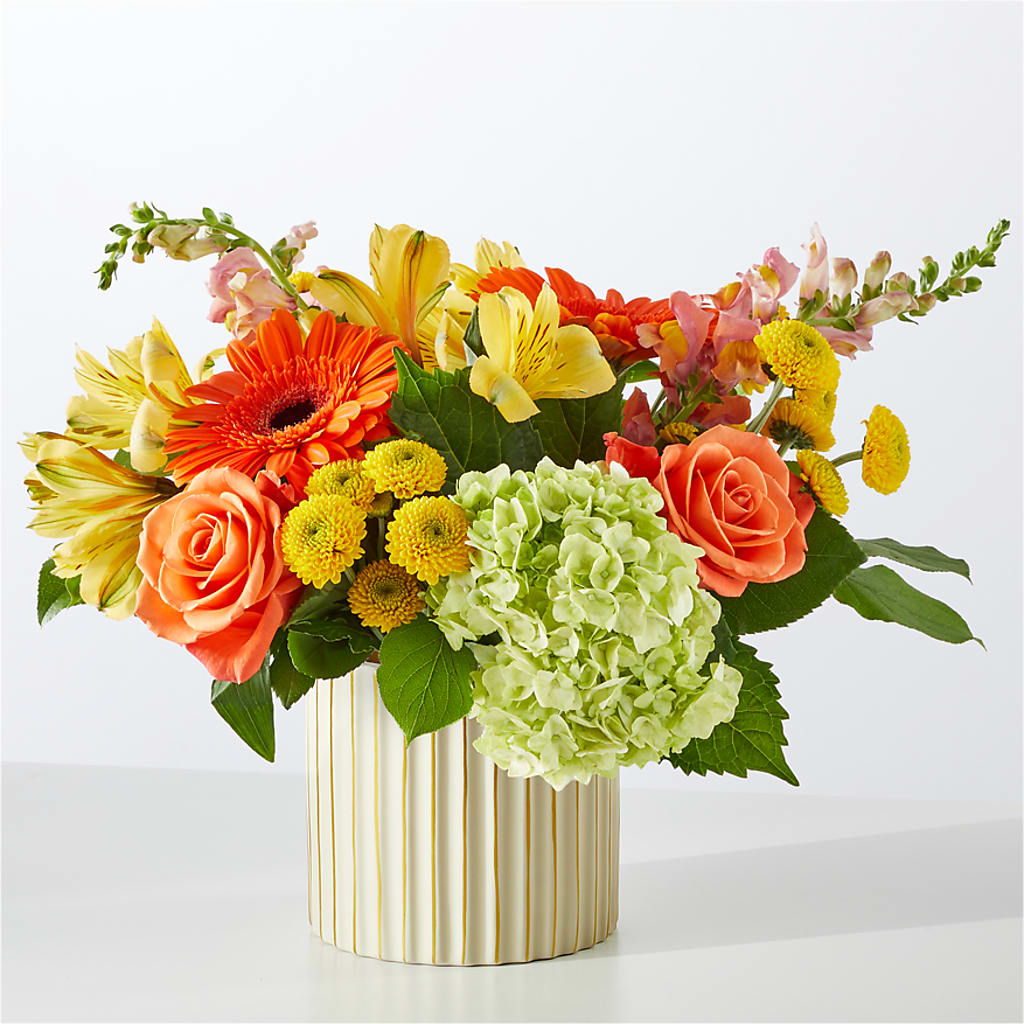 Autumn Sunshine Bouquet with Ivory Vase –  Petite Flower Shop, San Antonio TX