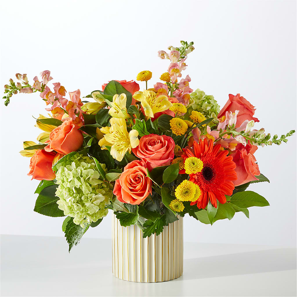 Autumn Sunshine Bouquet with Ivory Vase –  Petite Flower Shop, San Antonio TX